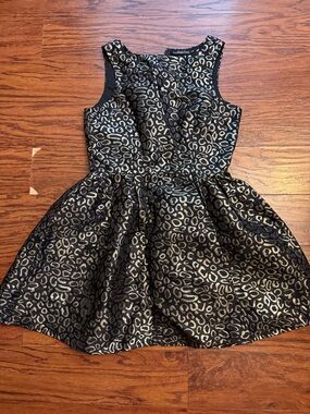 Black and Gold Metallic Leopard Fit & Flare Mini Dress